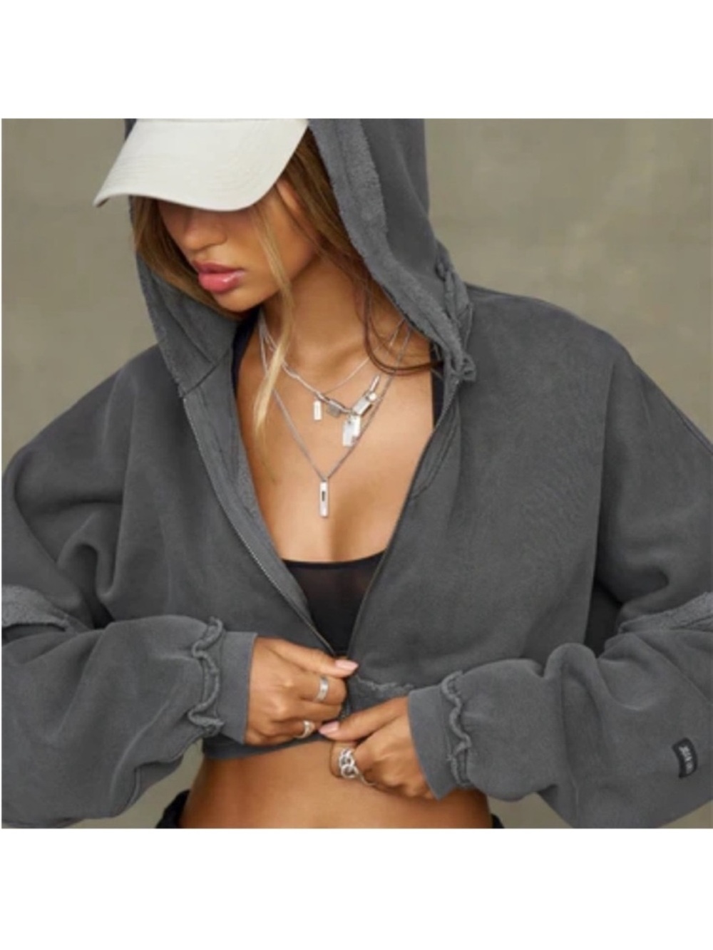 Joah Brown Deconstructed Cropped Zip Hoodie Washed Black M/L - Picture 2 of 16
